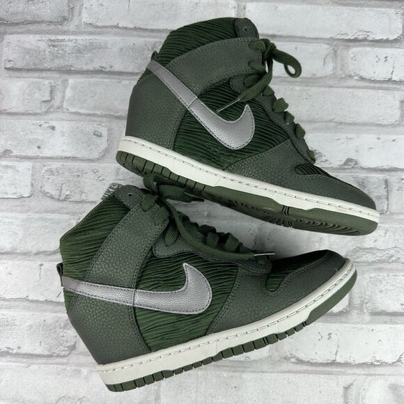 Nike Dunk Sky Hi Hidden Wedge Heel Carbon Green Silver High Sneaker SZ 7 5288993 - Picture 4 of 9